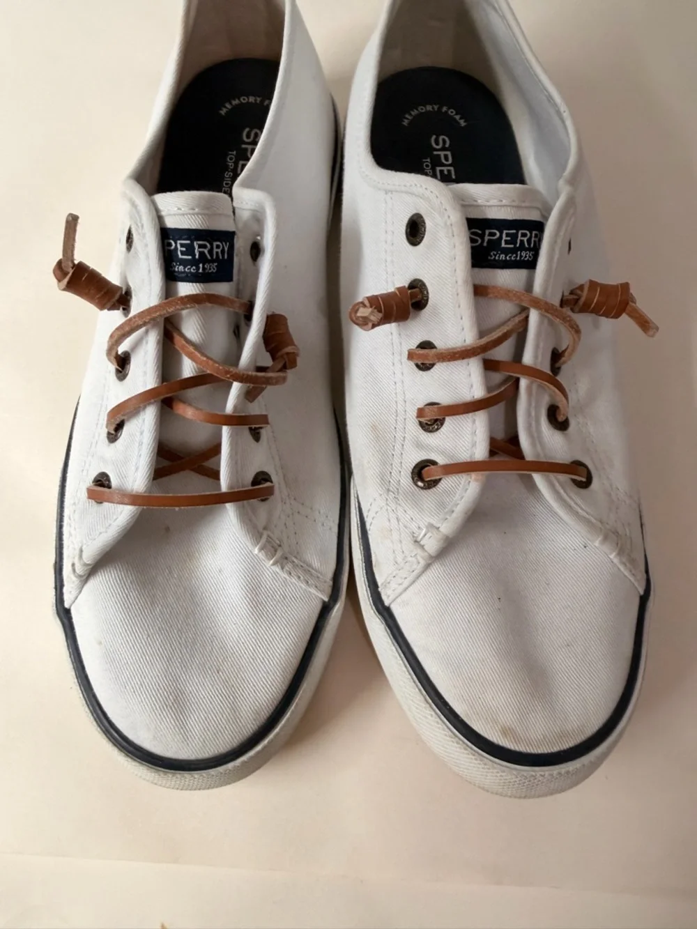 Sperry Pier View White Canvas Sneakers | Memory Foam Comfort Casual Shoes